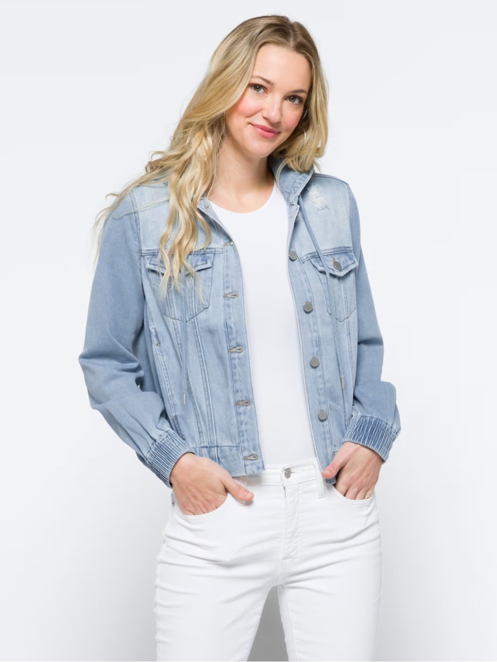 Liverpool Universal Thread Light Wash Denim Hooded Jacket